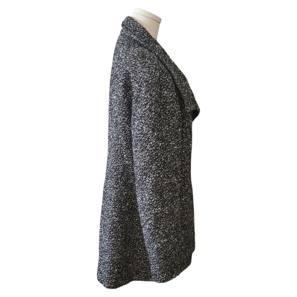 Calvin Klein Black & Cream Boucle Wool Coat Size XL - Picture 2 of 4